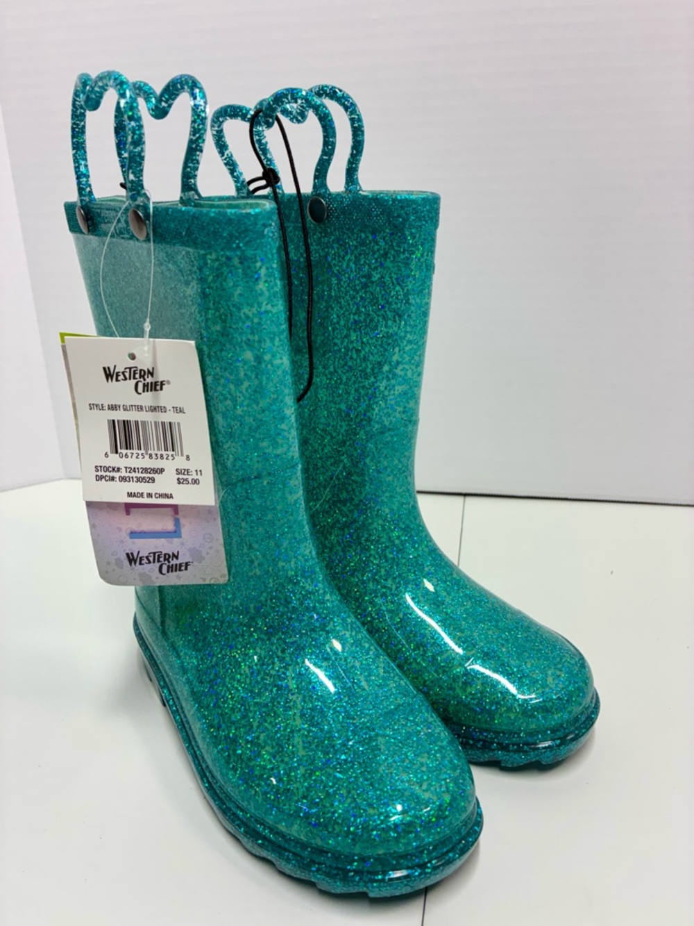 Western Chief Teal Glitter Rain Boots